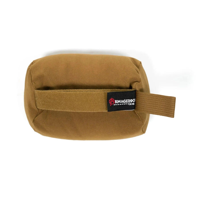 Tan Armageddon Gear Squishy rear shooting bag with a durable Tweave shell, carry handle, and branded black label.