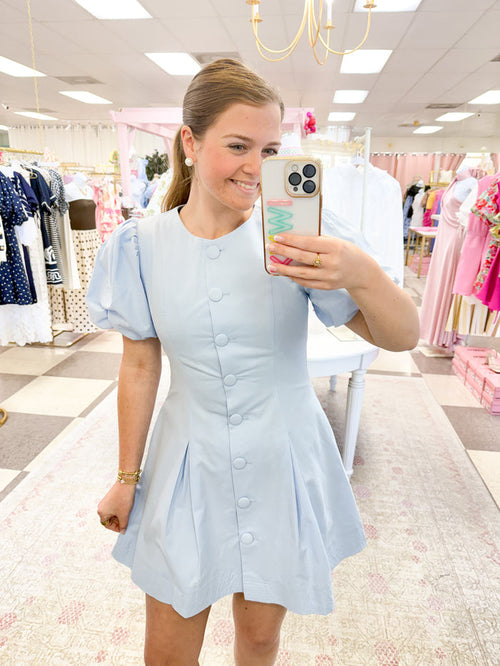 Baby Blue Puff Sleeve Mini Dress