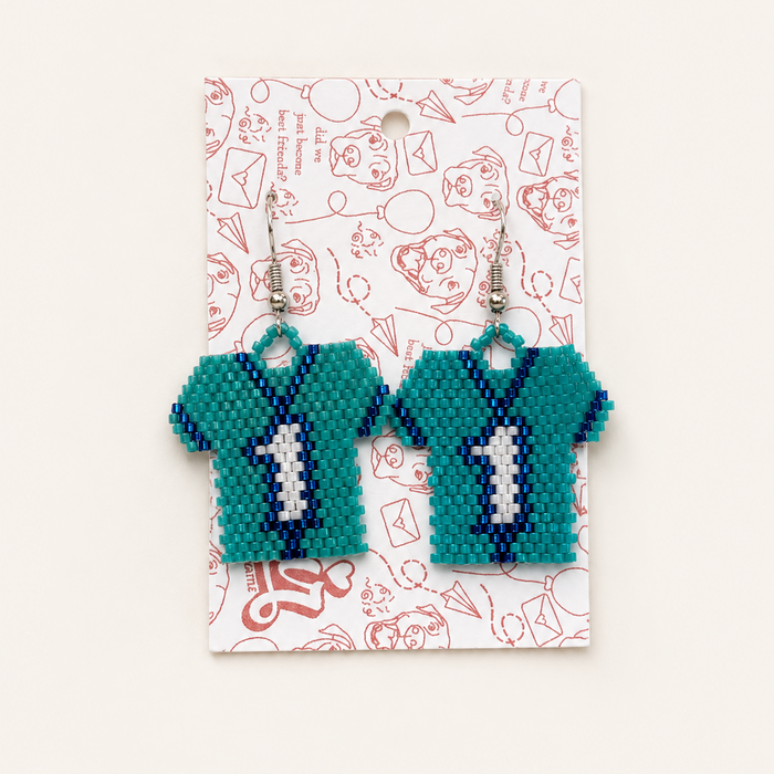 Beaded #1 Fan Man Mariners Jersey Earrings