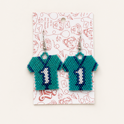 Beaded #1 Fan Man Mariners Jersey Earrings