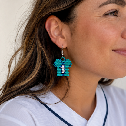 Beaded #1 Fan Man Mariners Jersey Earrings