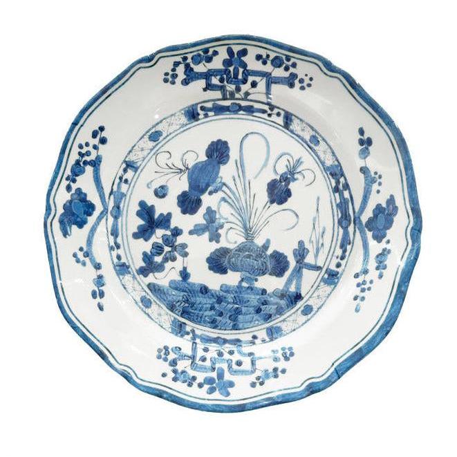 Beatriz Ball Vida Faenza 9-inch melamine salad plate with blue and white floral chinoiserie pattern and scalloped edges.
