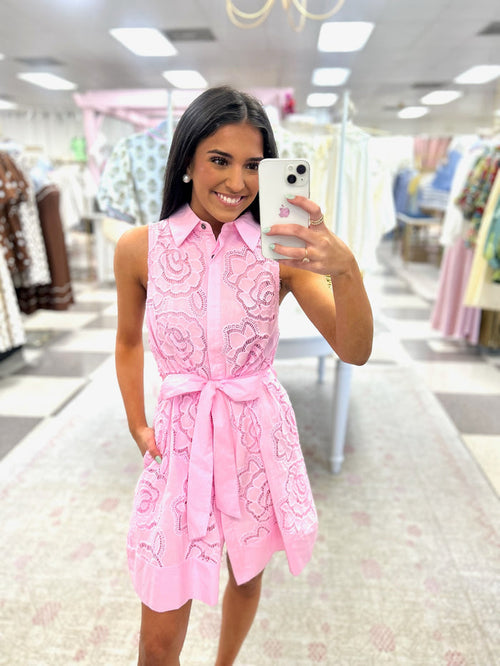 Berkeley Sleeveless Floral Embroidered Mini Dress (Light Pink)