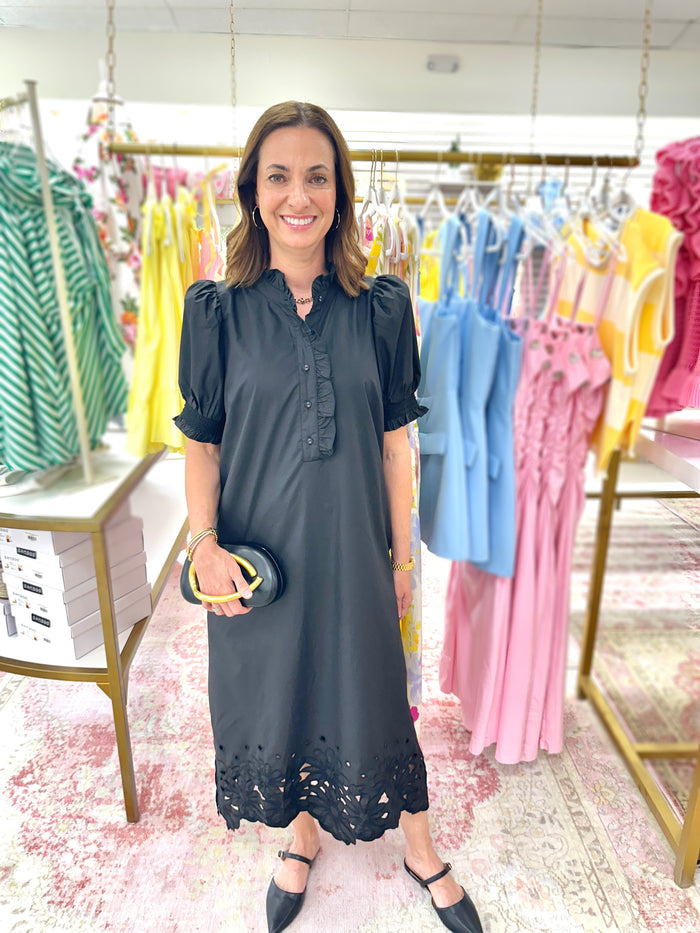 Black Belle Eyelet Hem Midi Dress