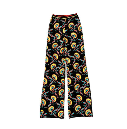 Black Floral Jacquard Pants - S