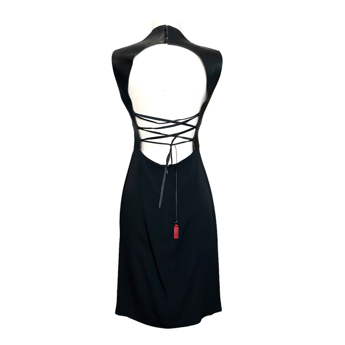 Black Leather Lace Up Dress - M