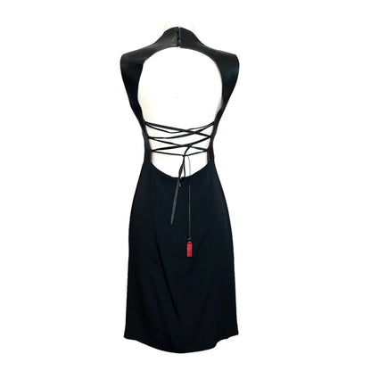 Black Leather Lace Up Dress - M