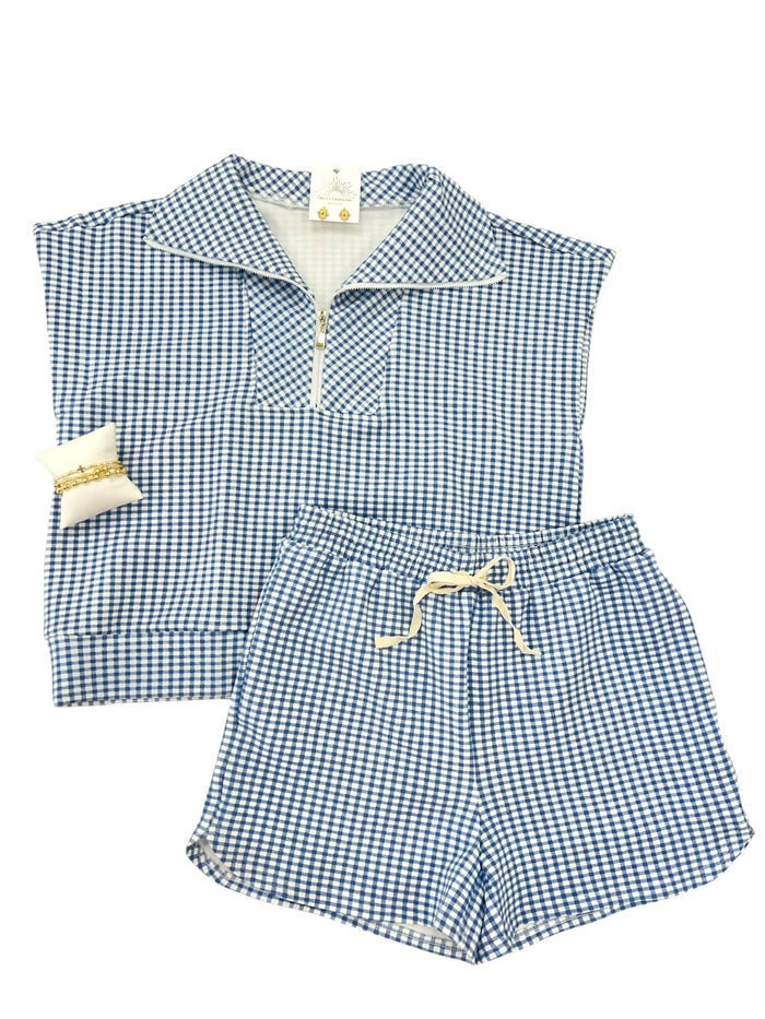 Blue Gingham 2 Piece Athletic Set