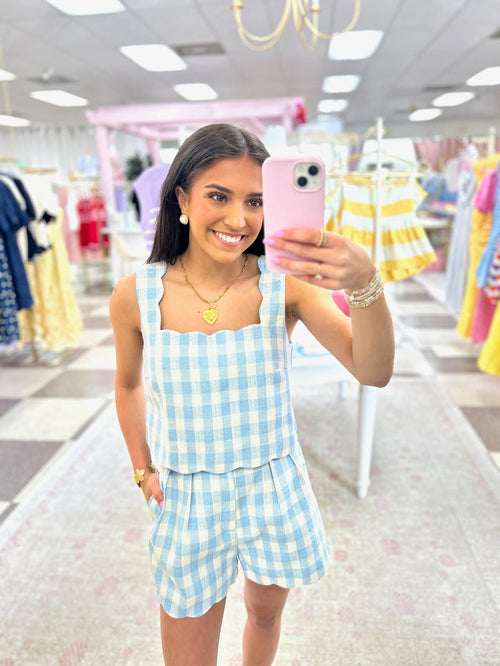 Blue Gingham Top/Short Set