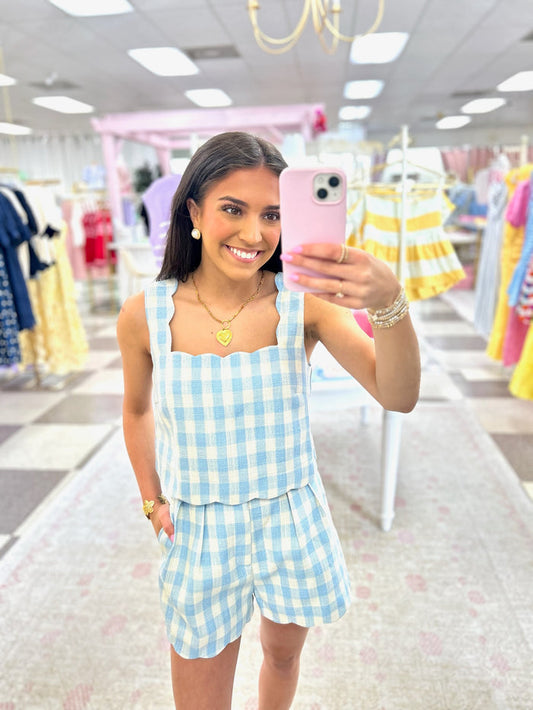 Blue Gingham Top/Short Set