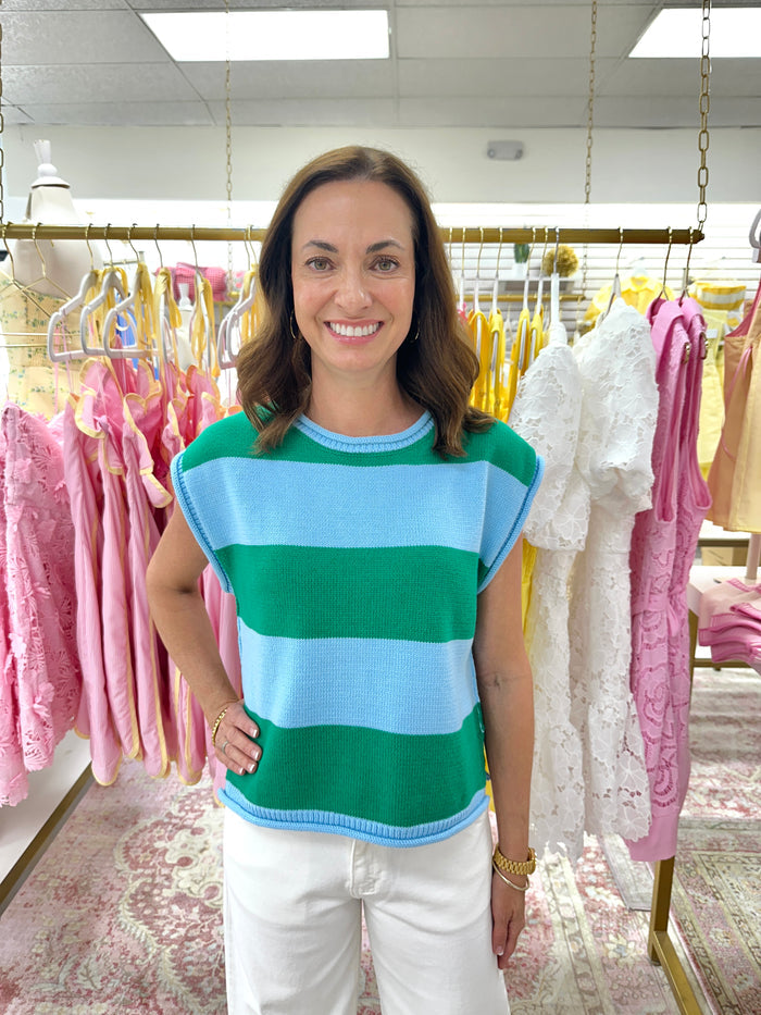 Blue Green Stripe Sleeveless Sweater