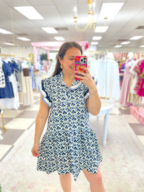 Blue Poppy with Ruffle Hem Dress (Lt Blue/Navy)