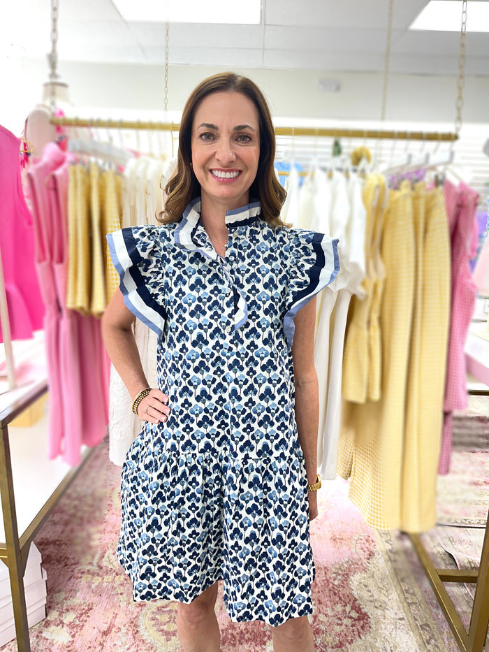 Blue Poppy with Ruffle Hem Dress (Lt Blue/Navy)