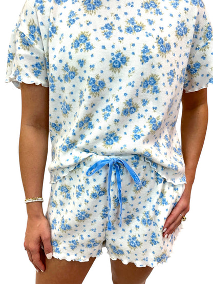 Blue & White Floral Pajama Set