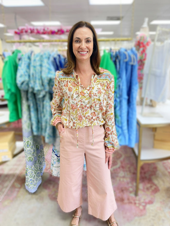 Blushing Nautical Tailored with Gold Button Pant