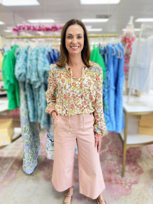 Blushing Nautical Tailored with Gold Button Pant