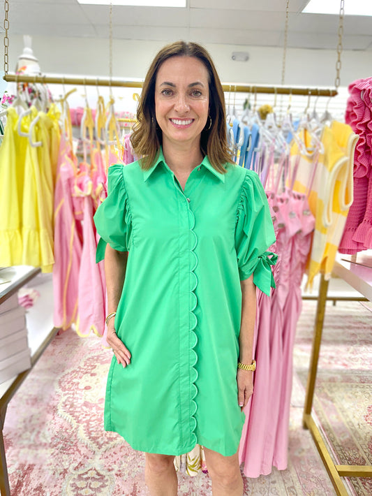 Bree Puff Tie Sleeve Button Down Dress