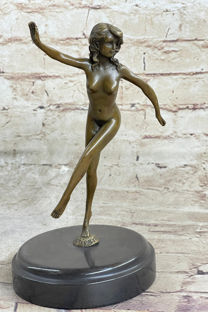 Bronze Sculpture Nude Female Erotic Art Hot Cast Marble Base Figurine Figure