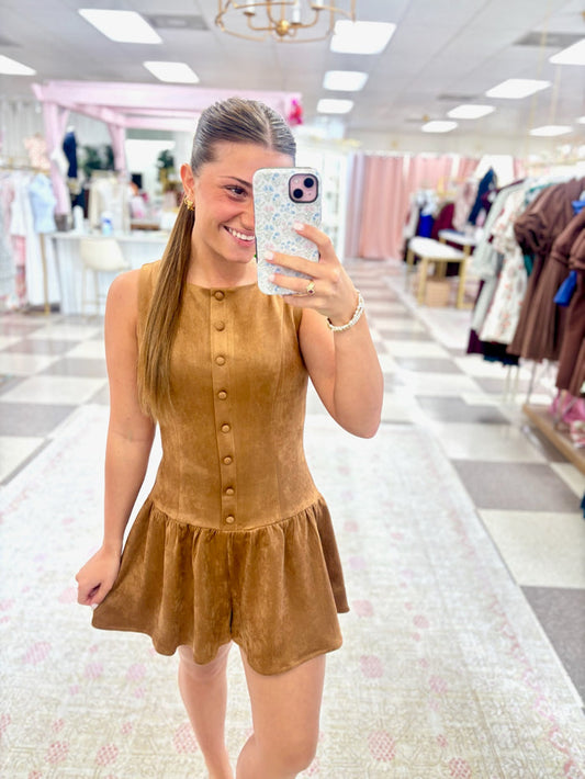 Button Down Suede Romper