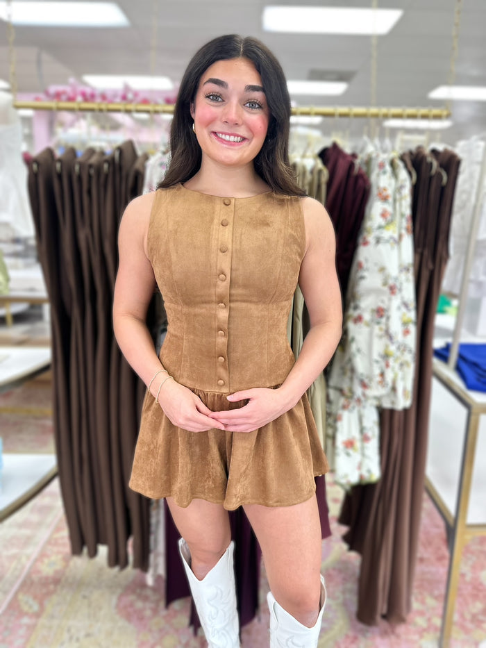 Button Down Suede Romper