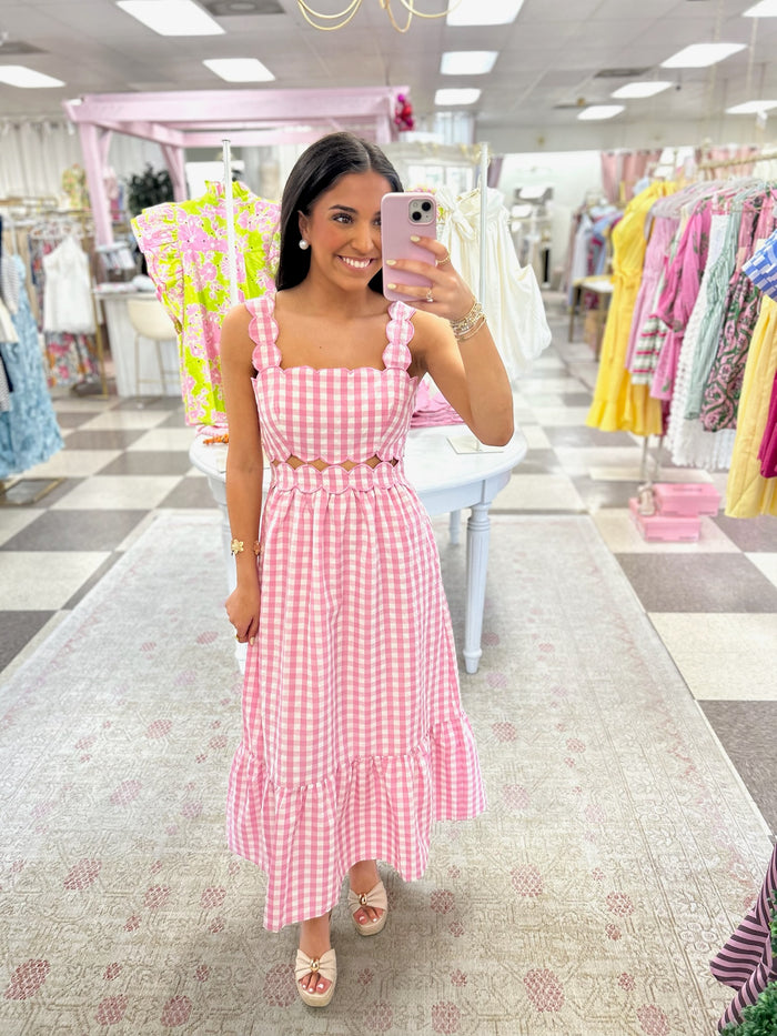 Capri Coast Gingham Maxi Dress (Pink)