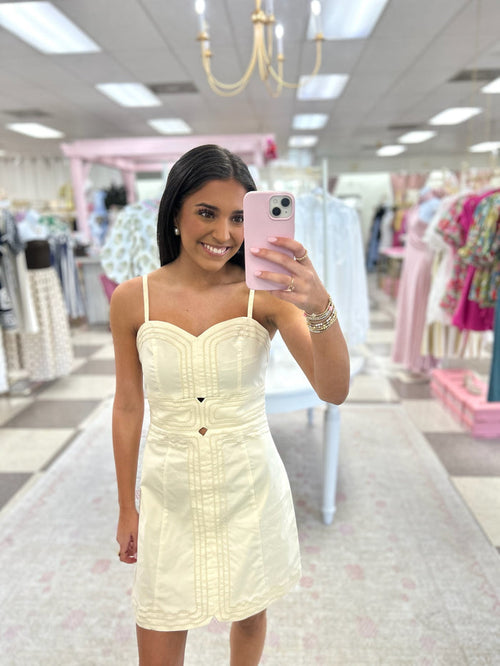 Carolina Coast Contrast Mini Dress (Cream/Tan Trim)