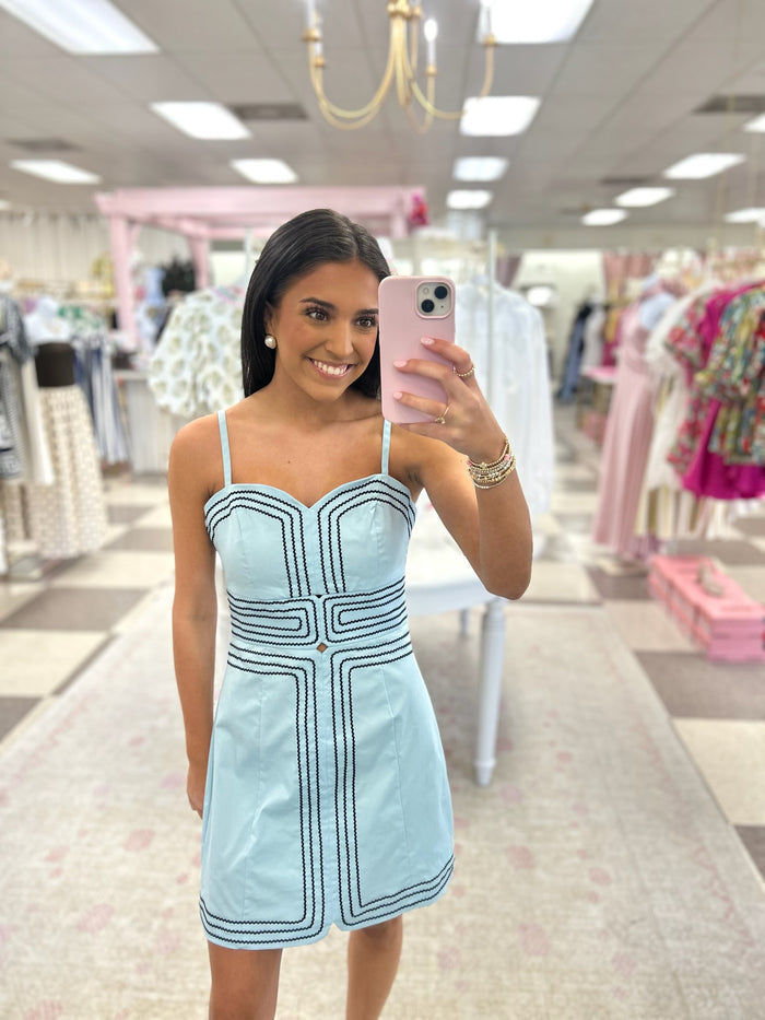 Carolina Coast Contrast Mini Dress (LT Blue/Navy Trim)