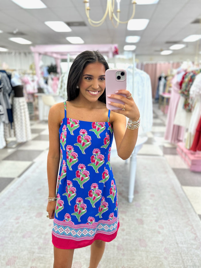 Cate Cobalt Floral Dress (Royal/Pink)