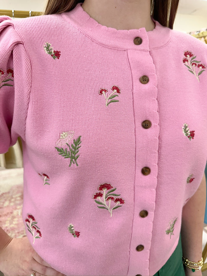 Celia Embroidered Knit Pink Top