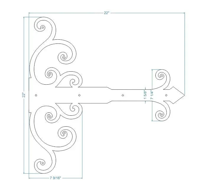 Chateauesque Iron Garage Door Dummy Hinge Strap - Old West Iron