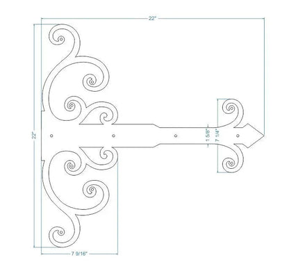 Chateauesque Iron Garage Door Dummy Hinge Strap - Old West Iron