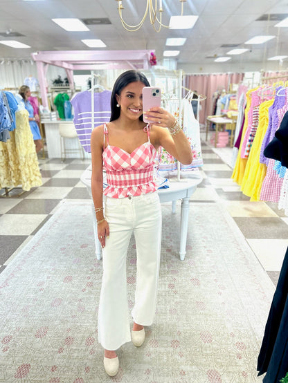 Checkered Tie Strap Crop Top (Pink)