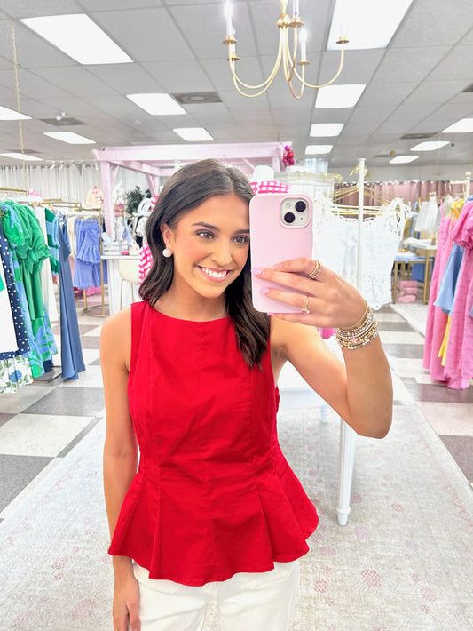 Cheri Sleeveless Peplum Top (Red)