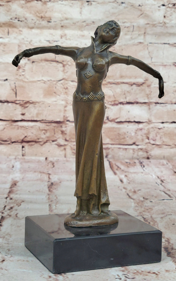 Chiparus Art Deco Bronze Dancer Sculpture with Outstretched Arms