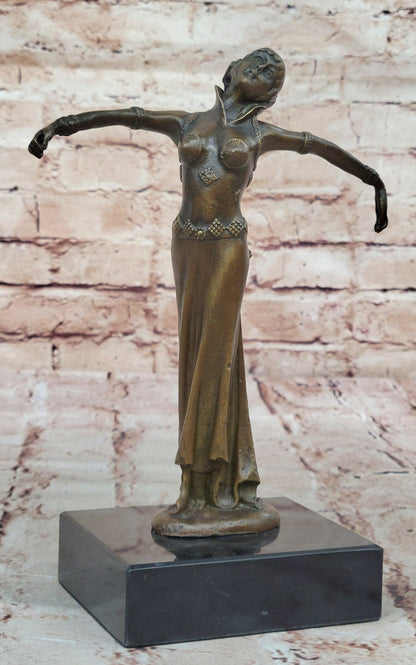 Chiparus Art Deco Bronze Dancer Sculpture with Outstretched Arms