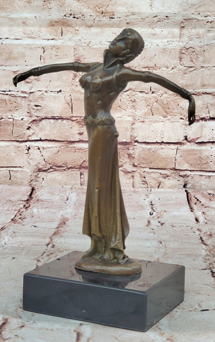 Chiparus Art Deco Bronze Dancer Sculpture with Outstretched Arms