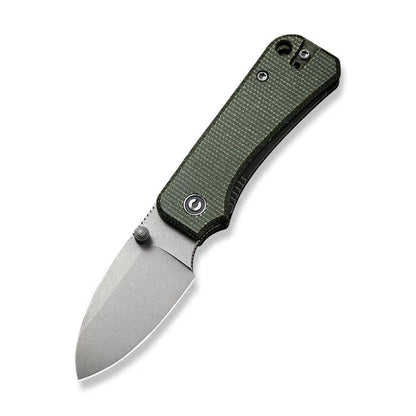 CIVIVI Baby Banter folding knife with a grey Nitro-V blade and textured olive green handle scales.