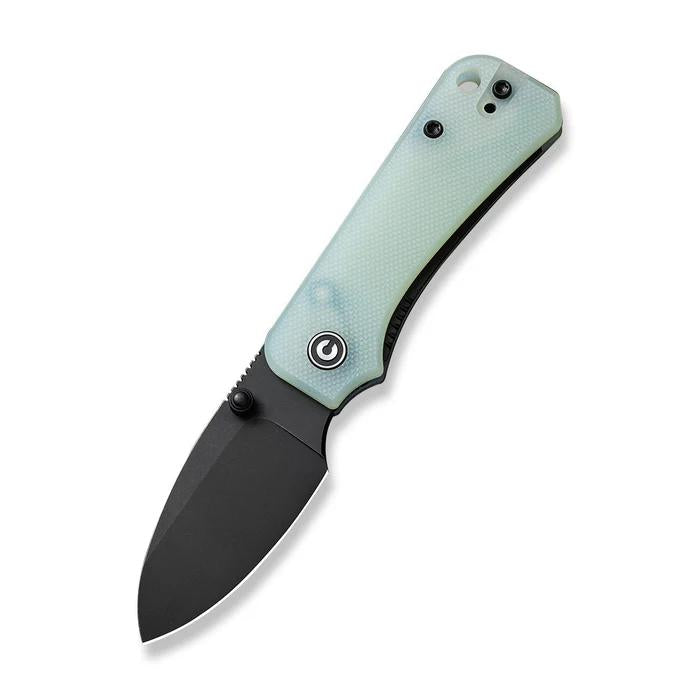 CIVIVI Baby Banter folding knife with a black Nitro-V blade and translucent G10 handle scales.