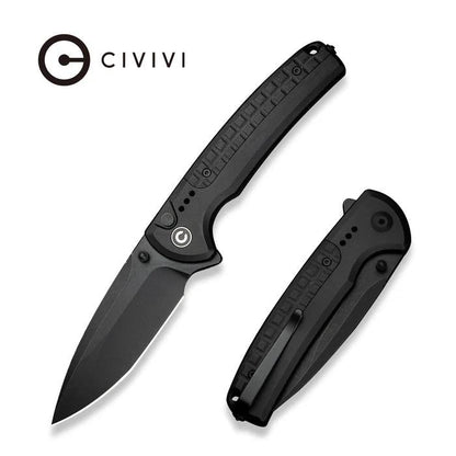 CIVIVI Sentinel Strike II button lock knife with a black Nitro-V drop point blade and textured aluminum handle.
