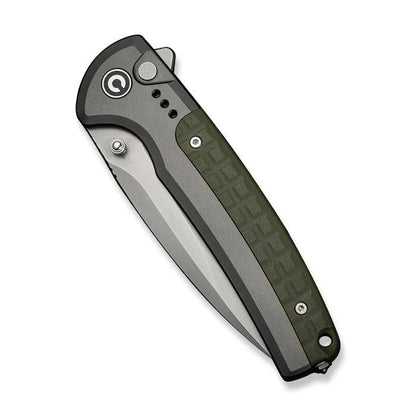 CIVIVI Sentinel Strike II folding knife with olive green aluminum handle, button lock, and satin drop point blade.