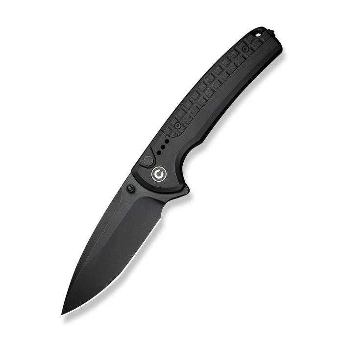 CIVIVI Sentinel Strike II button lock knife with a black drop point Nitro-V blade and textured aluminum handle.