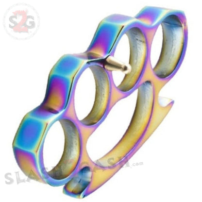 Classic Heavy Duty Belt Buckle & Paperweight - Titanium Rainbow Brass Knuckles Solid Aluminum