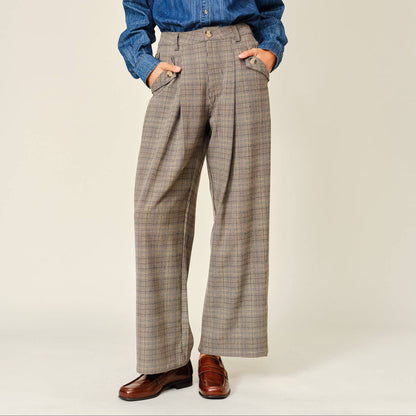 Classic Wide leg Pleated Plaid Pants