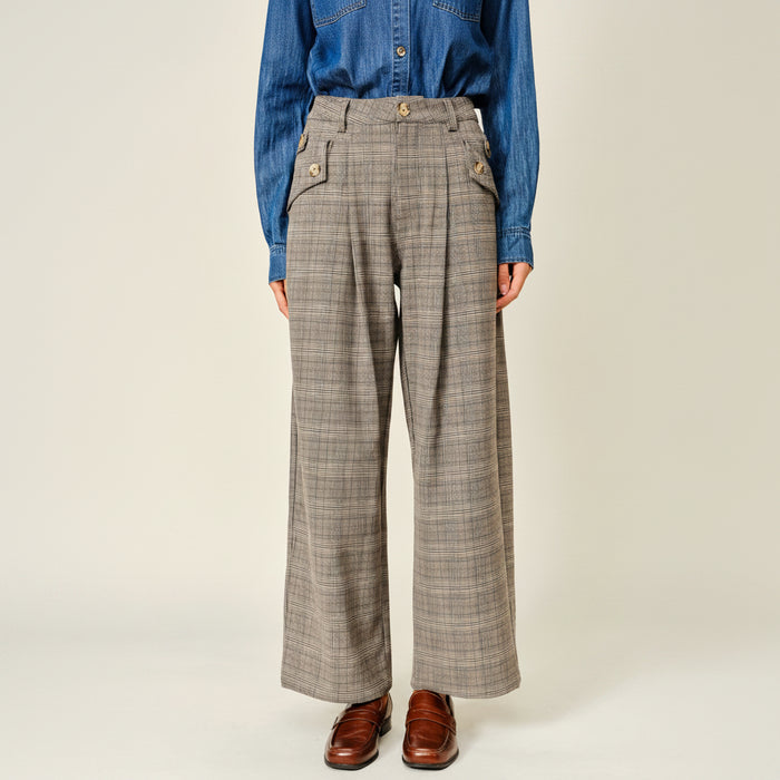 Classic Wide leg Pleated Plaid Pants