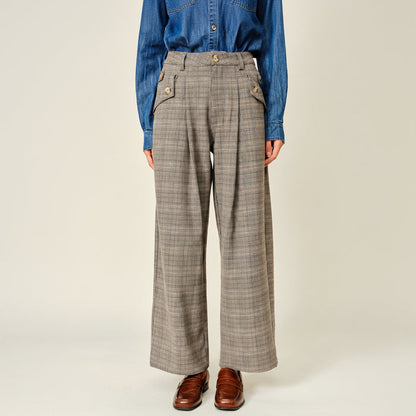 Classic Wide leg Pleated Plaid Pants