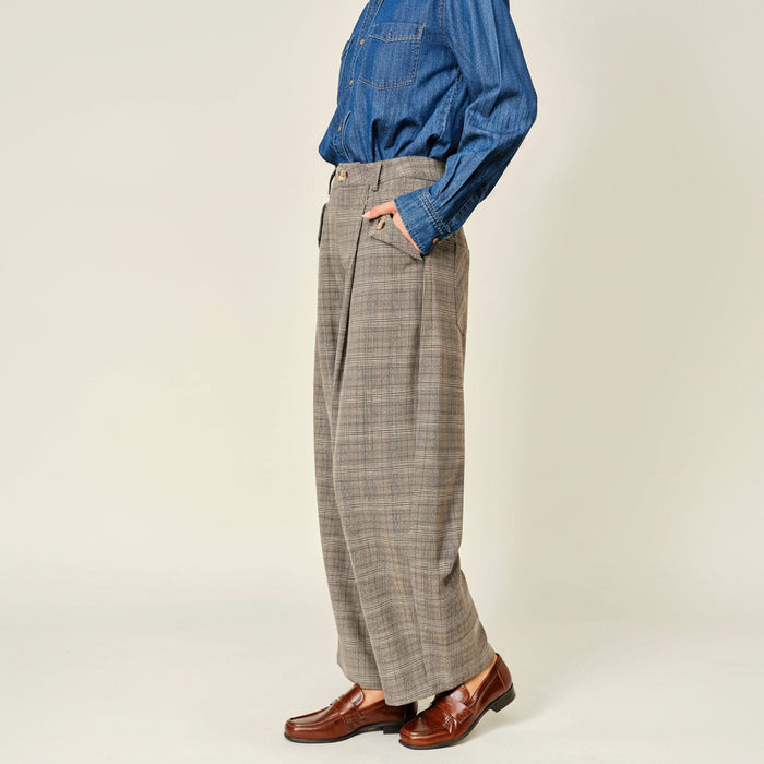 Classic Wide leg Pleated Plaid Pants