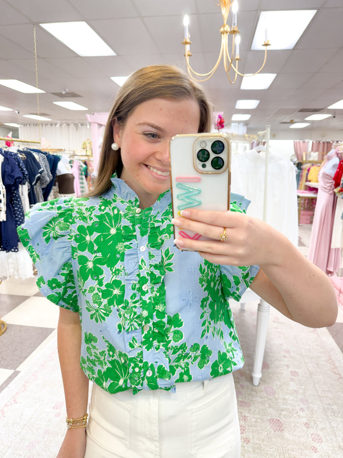 Coastal Reef Eyelet Top (Blue/Green)