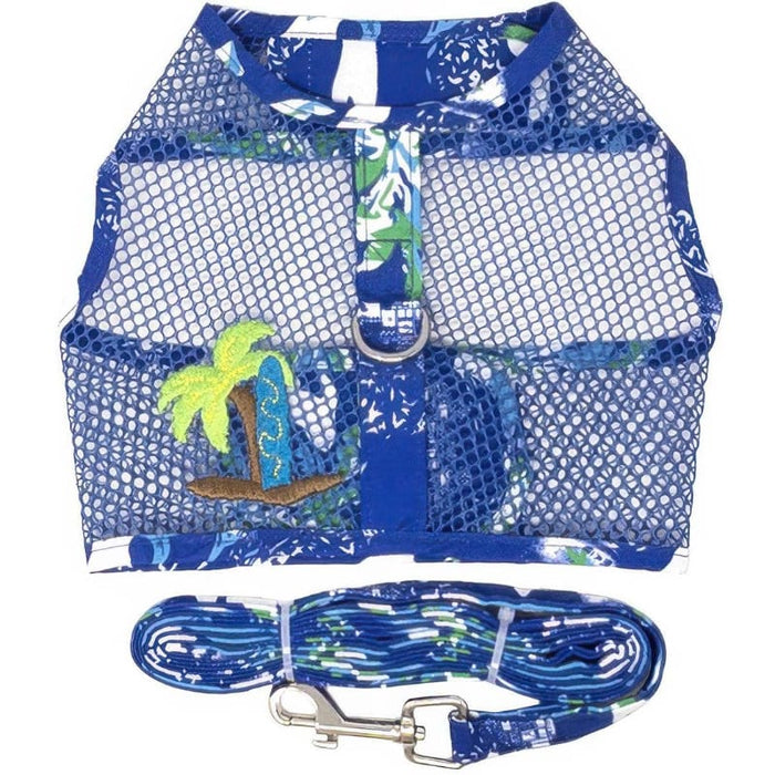 Doggie Design, Inc Harnesses XS Cool Mesh Dog Harness with Leash - Hawaiian Ocean Blue & Palms