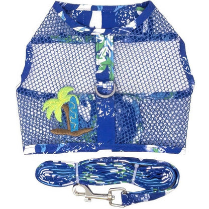 Doggie Design, Inc Harnesses XS Cool Mesh Dog Harness with Leash - Hawaiian Ocean Blue & Palms