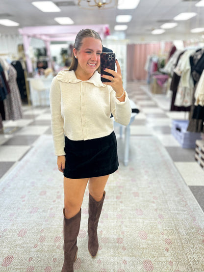 Cream Ruffle Collar Sweater